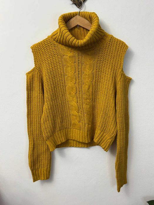 Żółty musztardowy sweter z golfem sweterek Chemistry S M 36 38