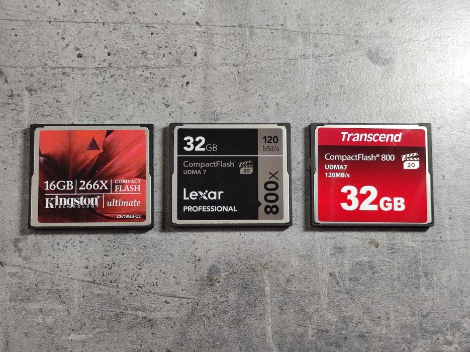 Karty CF Lexar 32 GB/800x - Transcend 32 GB/800x - Kingston 16 GB/266x