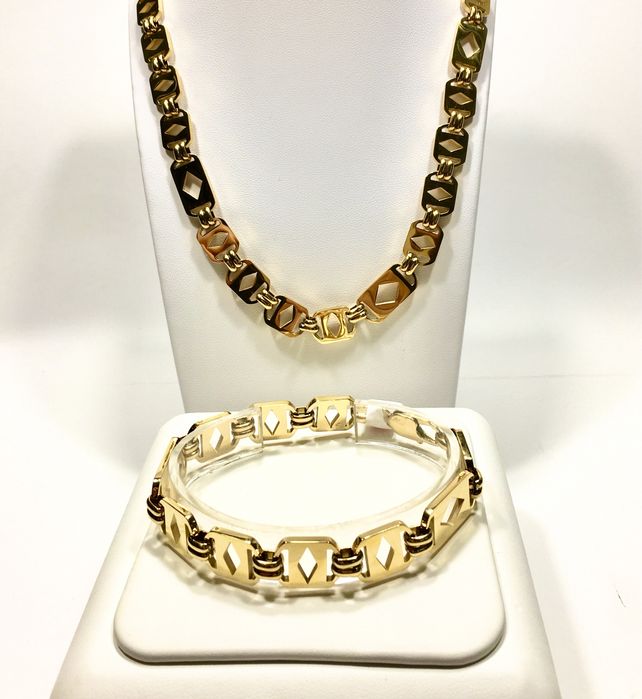 Złoty męski łańcuch i bransoleta splot CARTIER•pr585•pozłacane 14K