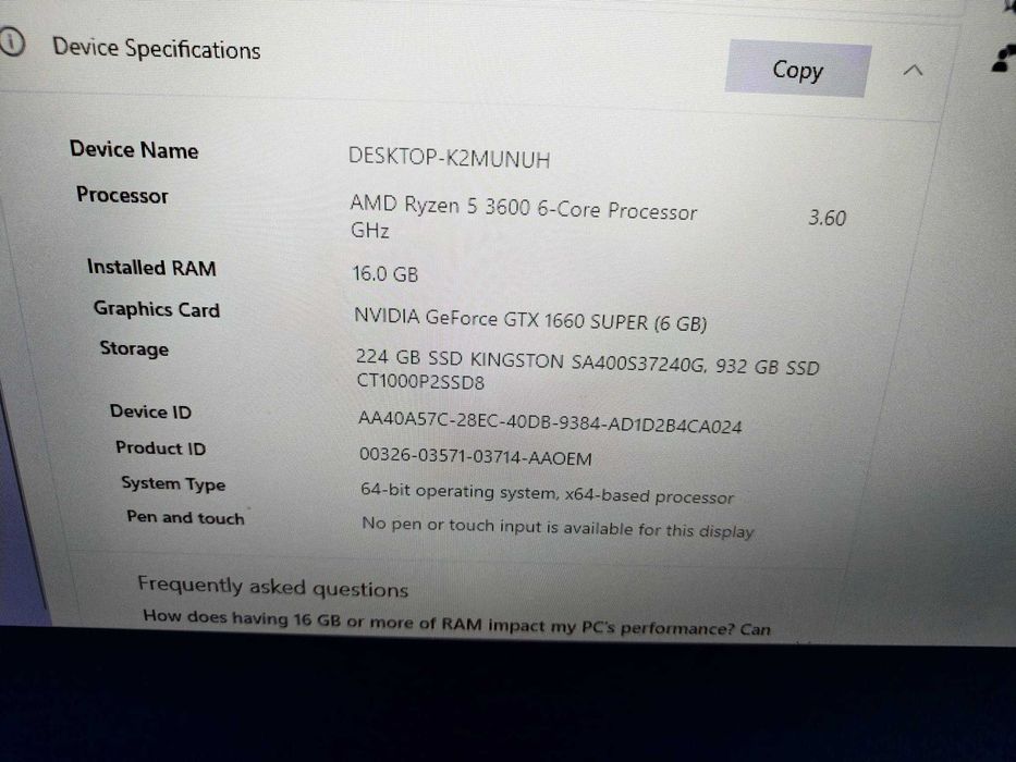 PC Gaming AMD Ryzen 5 3600 +  1660 Super