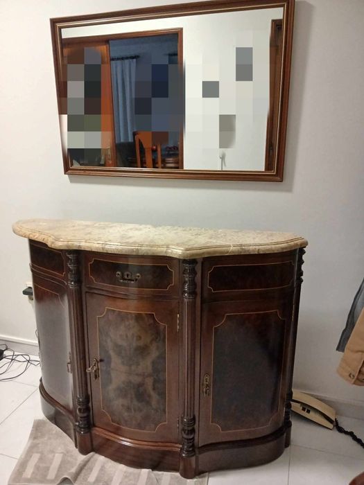 Sapateira em madeira e pedra - oferta espelho