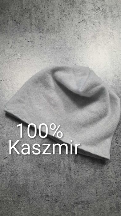 Czapka Szara stalowa. Hand made. Rozmiar S. 100% Kaszmir.
