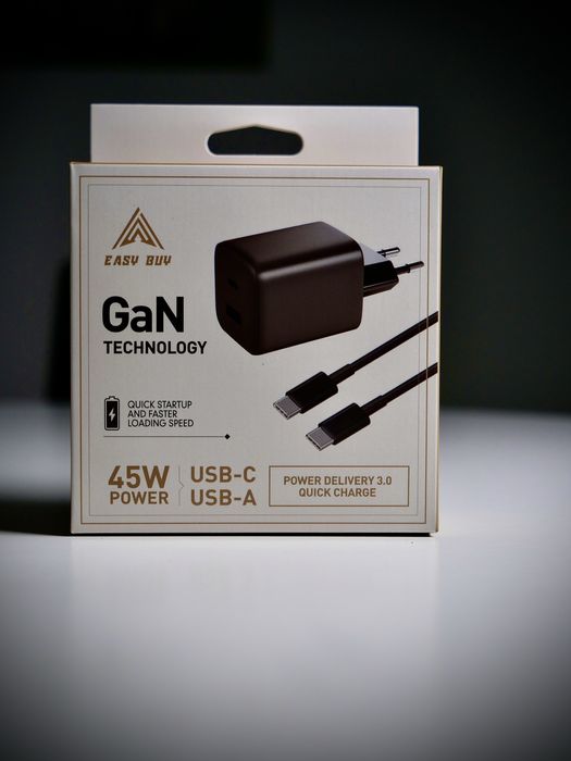 Carregador de 45W com 2 OutPuts ( USB-C e USB-A) com Cabo Universal