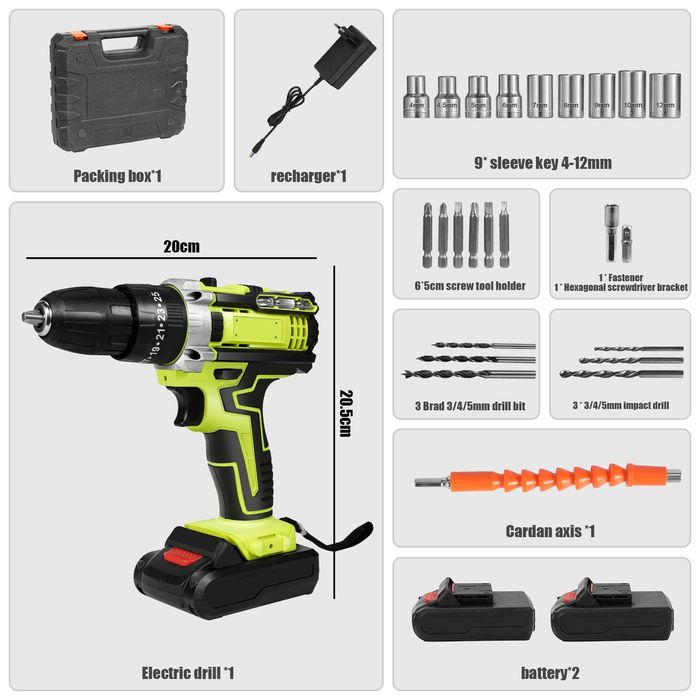 Aparafusadora 28V em Amarelo + 2 Baterias + Acessórios + Mala (Novo)