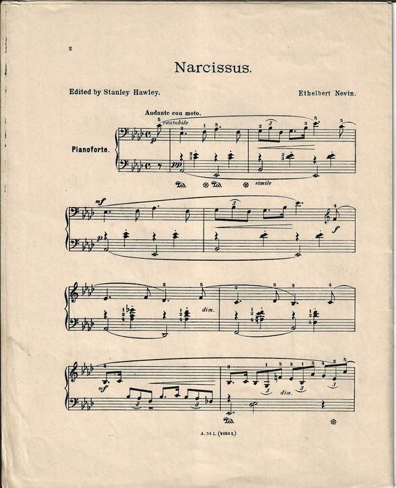 Partitura Antiga Para Piano "Narcissus" - E. Nevin (Ed. Schott)