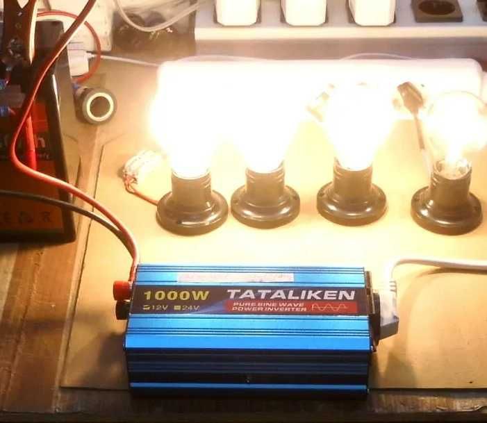 Инвертор с чистой синусоидой 1000W, 12V в 220V, с зарядным адаптером