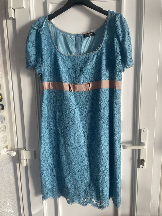 Vestido azul de renda da twinset