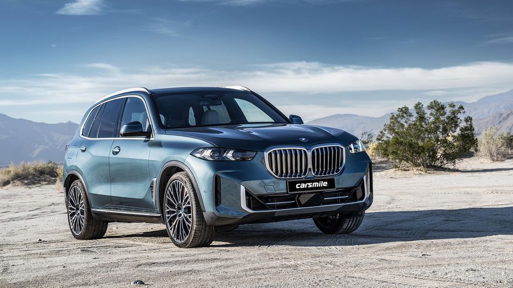 BMW X5 niebieskie od przodu z prawej strony