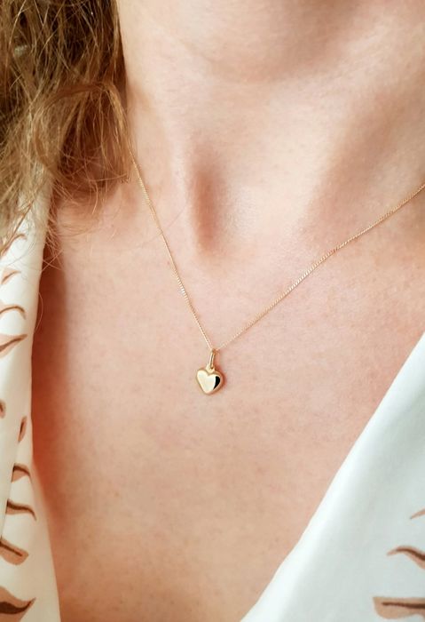 Złoty komplet  łańcuszek + kolczyki, serce, gładkie, delikatne pr 585