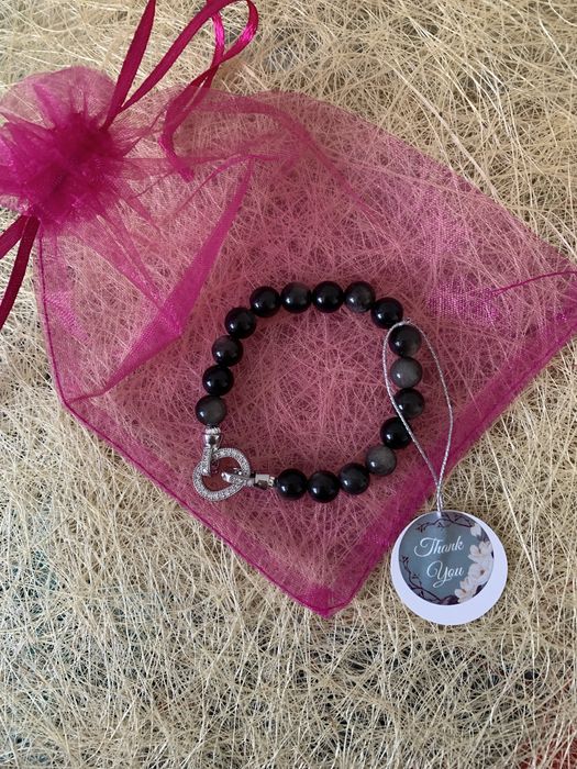 Браслет із сріблястого обсидіана