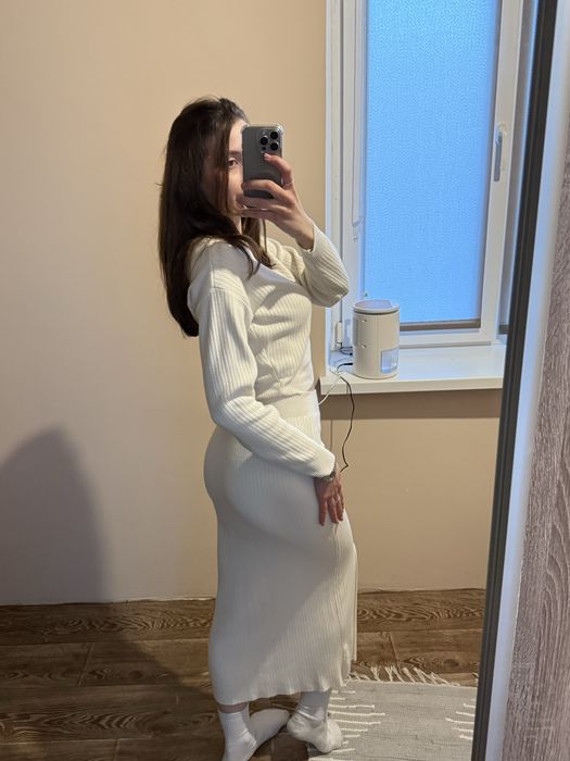 Костюм кофта з спідницею білий/молочний