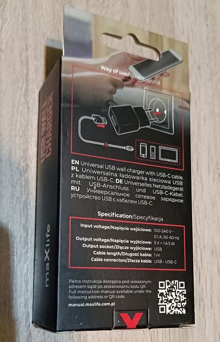 Ładowarka sieciowa Maxlife microUSB 1A 5 V 1 m