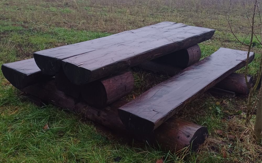 Stół z ławkami, duży, ogrodowy,  z bala