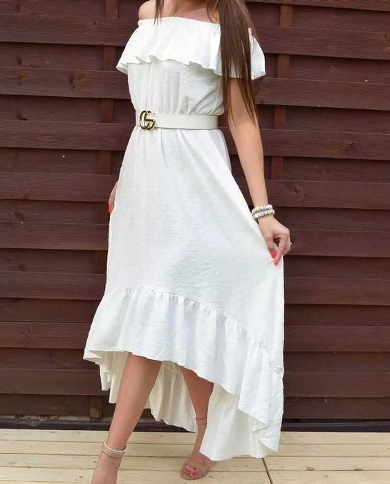 Biała sukienka hiszpanka maxi boho S