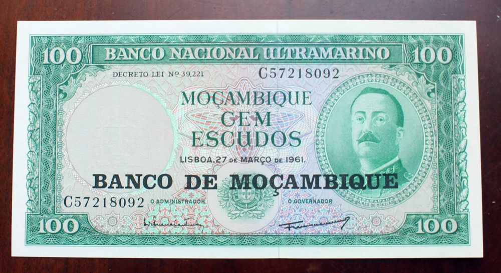 4 Notas Novas de Escudos de Moçambique de 1961 a 1972