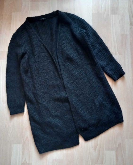 COS czarny sweter kardigan narzutka wełna moher oversize S/M
