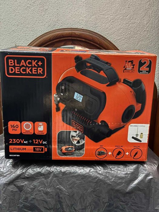 Kit Black+Decker 18V – Berbequim + Compressor + 2 Baterias + Mala