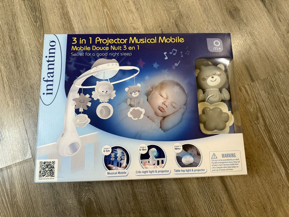 Infantino музыкальный мобиль на кроватку 3 в 1,ночник мобіль підсвітка