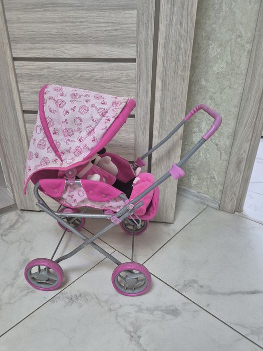 Детская розовая коляска,Мики-маус
