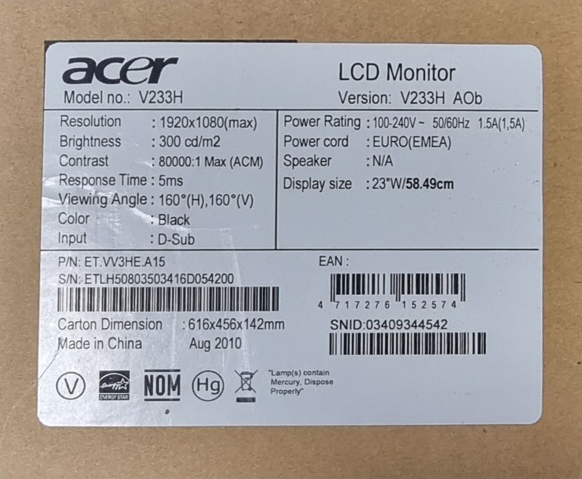 LCD Монітор Acer V233H