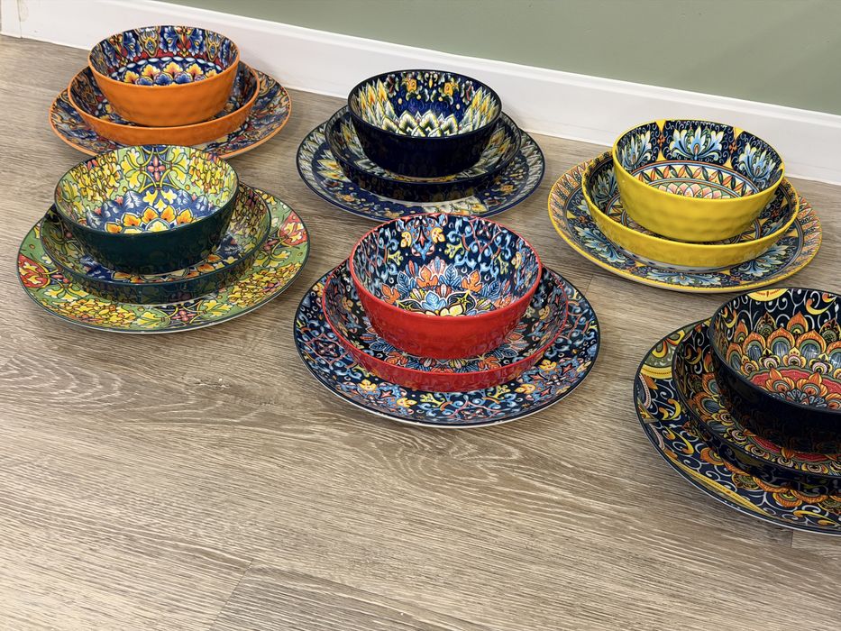 Nowy Zestaw obiadowy/zastawa stołowa BOHO 18 elementów talerze i miski