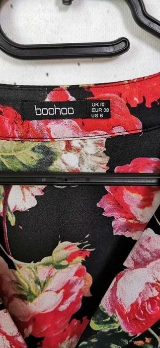 Sukienka Koszulowa Satynowa Kwiaty Elegancka Boho Retro Vintage M