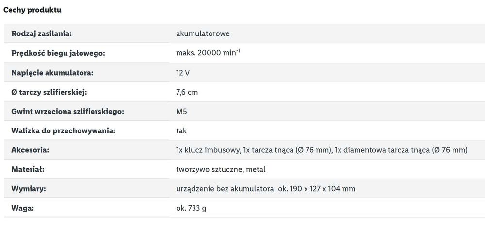 Akumulatorowa szlifierka kątowa 12 V, PPWSA 12 A1