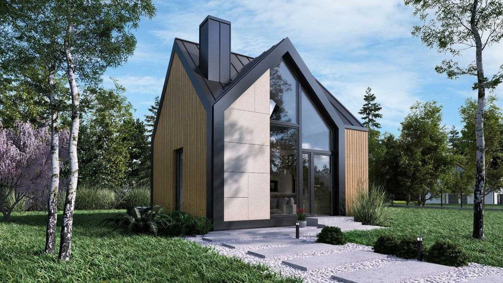 Будівництво каркасних будинків Каркасний будинок Aura House Mini під ключ Будинок 48 м² з лофтом Для проживання, дачі та орендного бізнесу