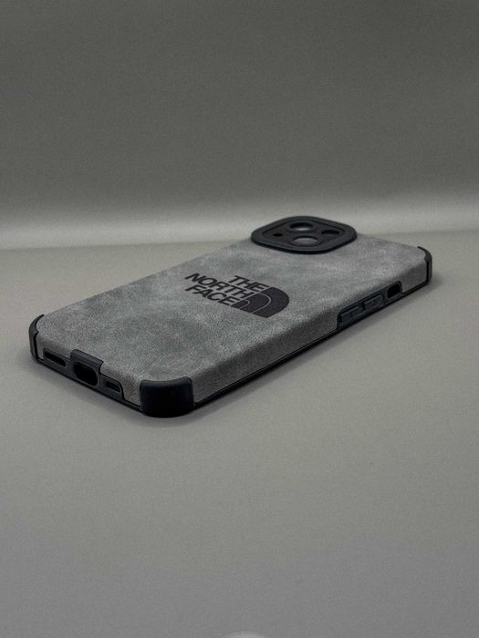Силиконовый серый чехол эко-замш джинс с лого The North Face iPhone