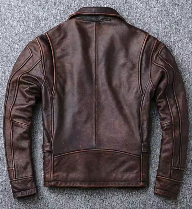 Męska Kurtka skórzana ramoneska vintage brązowa skóra naturalna modna