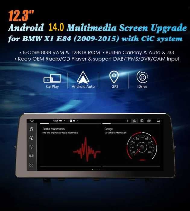 Auto-rádio 10.25" 12.3" Android 14 BMW X1 E84 CIC 2009 a 2015