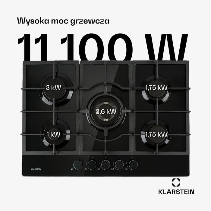 Ignito 75cm Płyta gazowa 5 palników Czarny