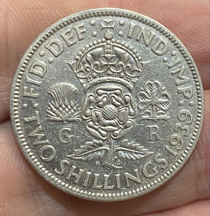 British Two Shilling Coin, 1939, Silver