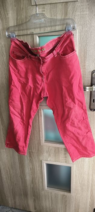 Spodnie damskie ala jeans kieszenie rozciągliwe czerwone L XL
