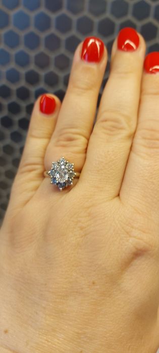 Pierścionek antyk srebro kryształy górskie