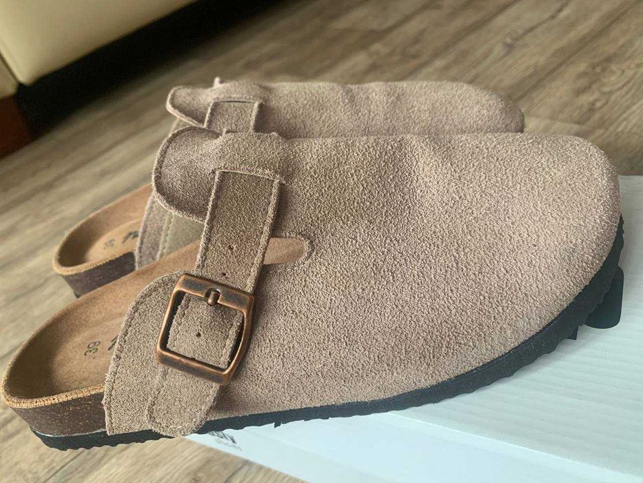 Zamszowe klapki chodaki Natura à la Birkenstock Boston, rozm. 39