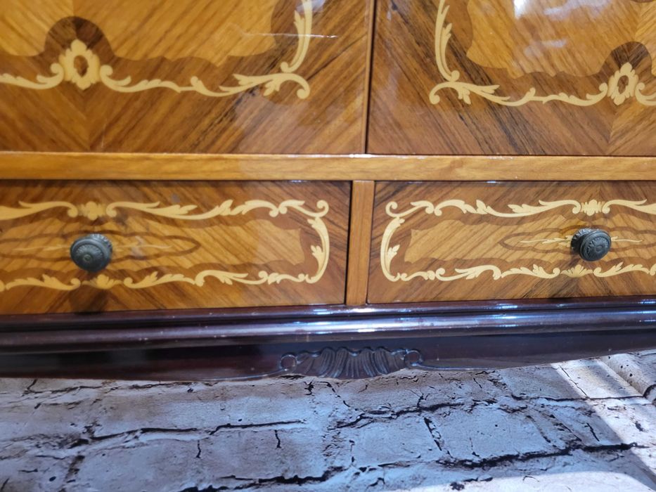 komoda kredens serwantka barek witrynka + stol okragly wloski VINTAGE