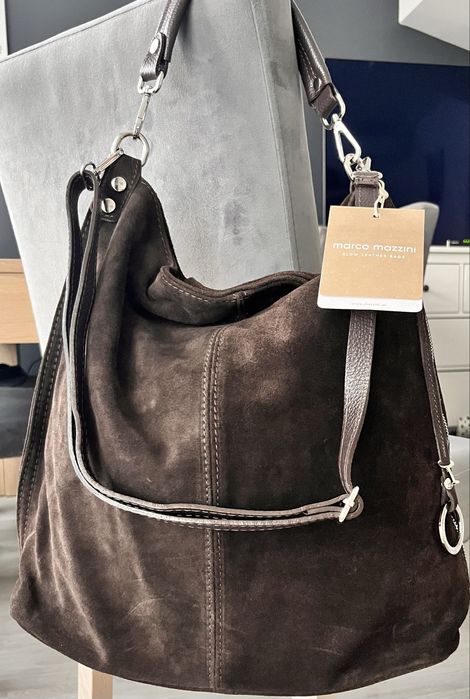 Torebka zamszowa shopper, 100% skóra naturalna