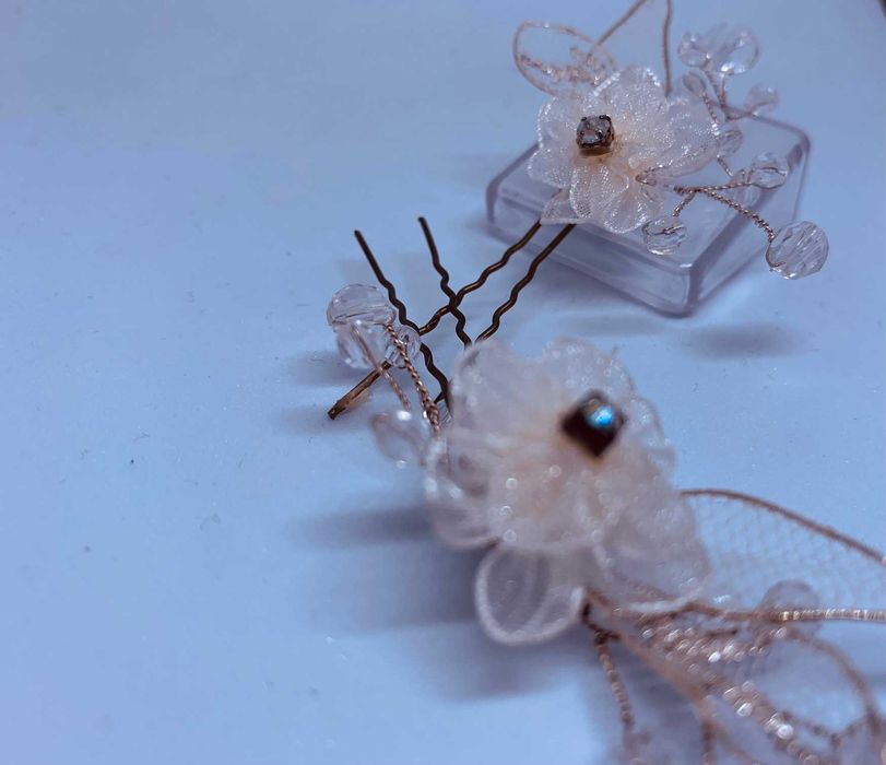 wsuwka kwiat tiul kryształki ślub boho rękodzieło artystyczna hit