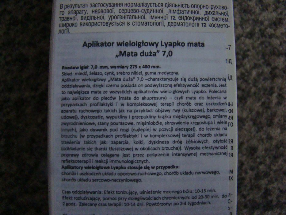 Aplikator Wieloigłowy Firmy LYAPKO Mata Duza 7, 0 AG