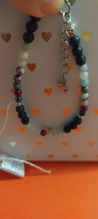 Bransoletka lawa, amazonit, jaspis