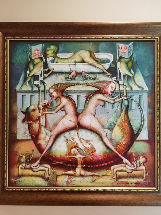 Obraz olejny S. Maliszewski "Dekoracja" 70x70, oprawiony.