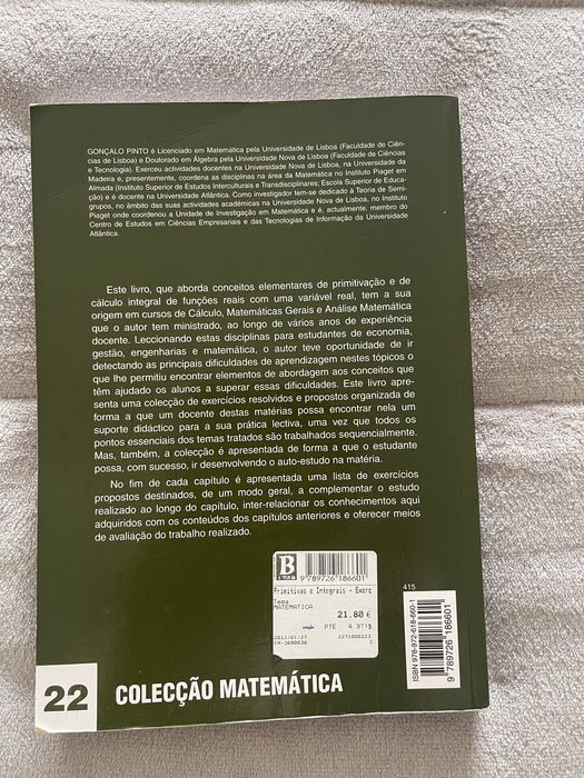 Livro Matemática Primitivas e Integrais - Edições Sílabo