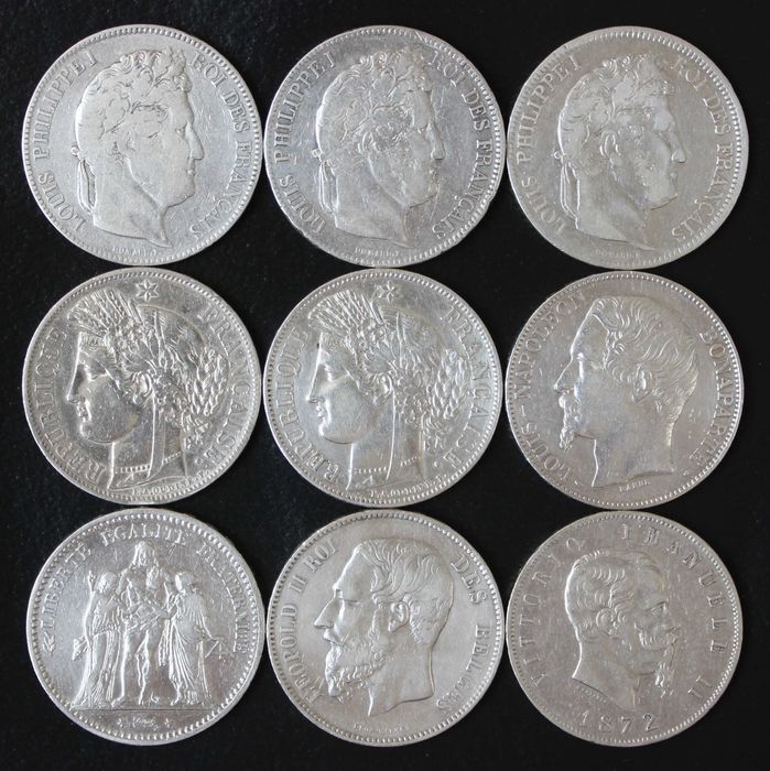 монета 5 франков 1833,1841,1849,1850,1852,1869,1873 года