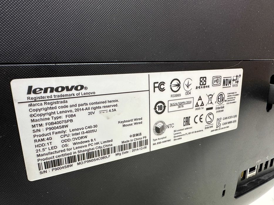 Komputer AIO Lenovo C40-30 i3-4005U 4GB RAM DDR3