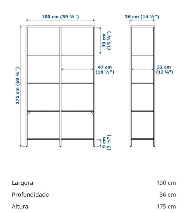 Estante preto-castanho/vidro 100x175cm