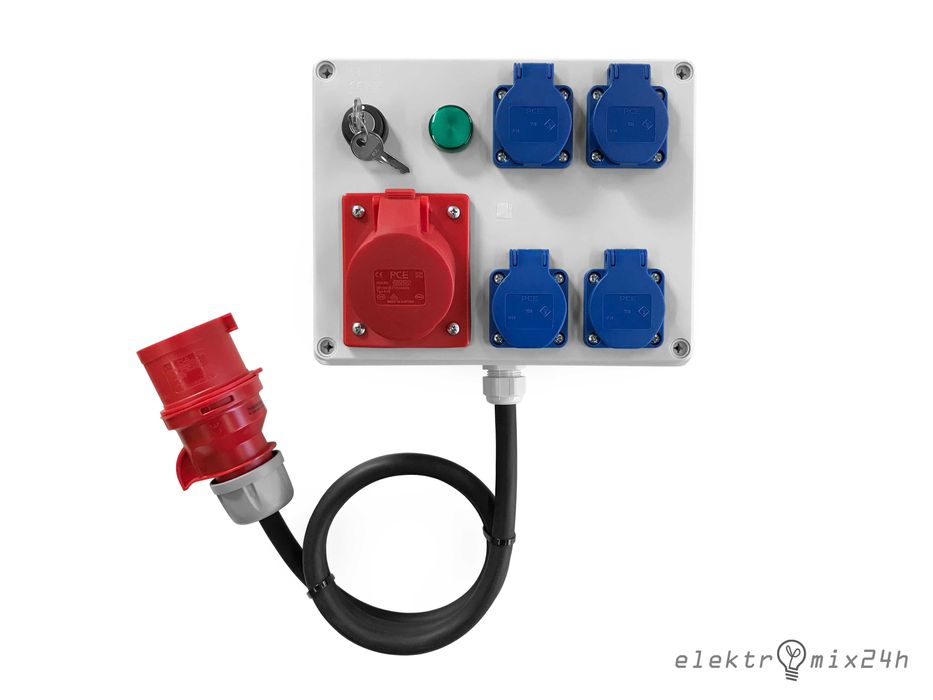 Skrzynka z wyłącznikiem na klucz, gniazda 4x16A 230V | 1x16A 5P 400V