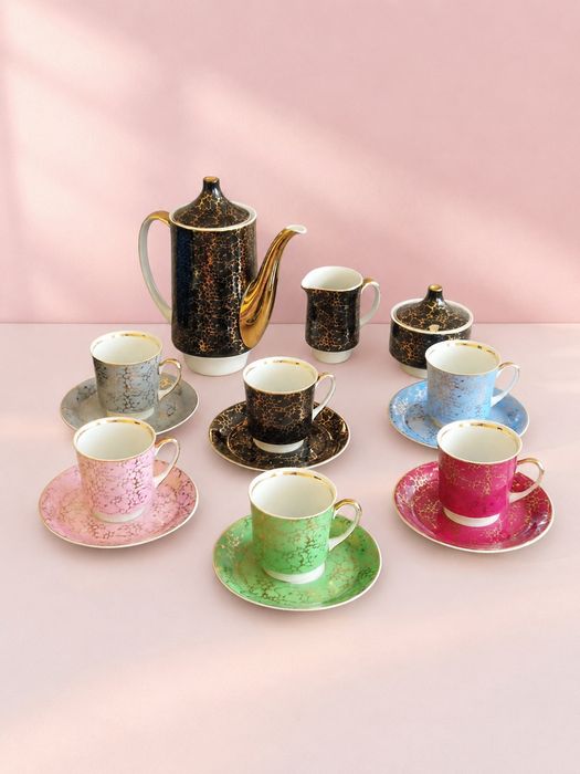 Serwis do kawy Wawel – 6 osób – porcelana PRL – komplet 15 elementów