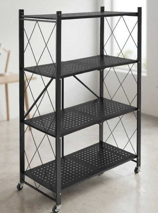 Regał Magazynowy Metalowy Mobilny Na Kółkach Składany Czarny 4 Półki Loft 125x72,5cm