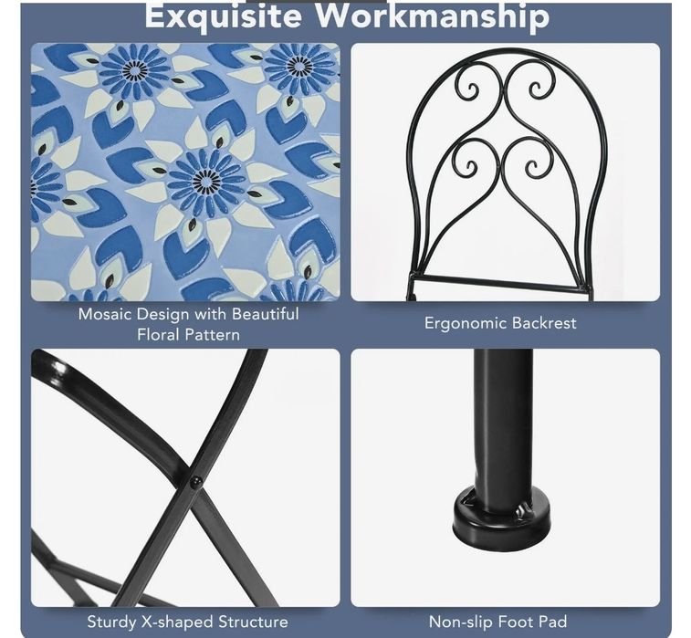 Dwa krzesła ogrodowe składane mozaikowe